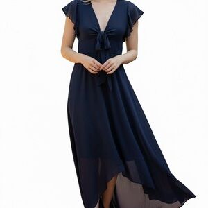 NWT Deep Blue High Low Dress with Front Bow detail Size XS